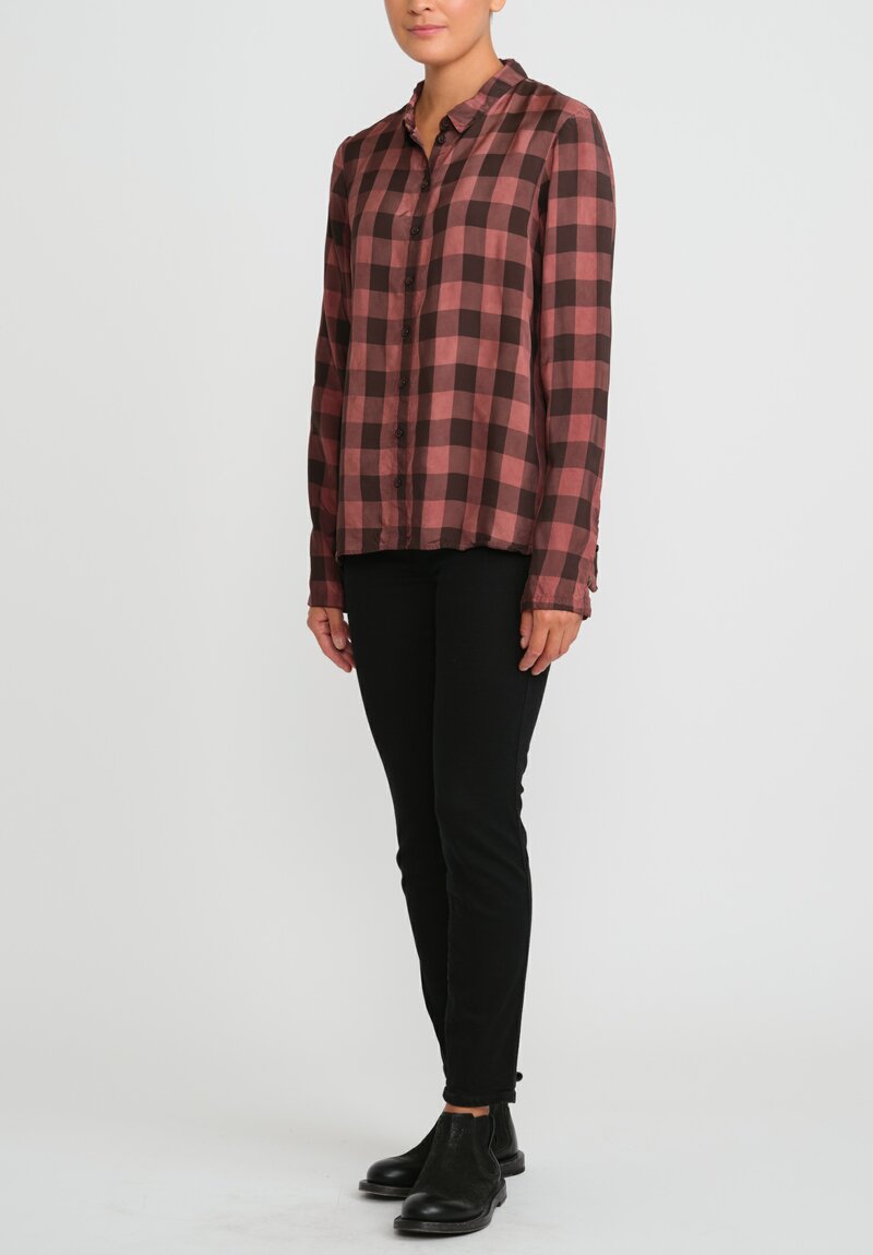 Rundholz Checked Button-Up Shirt in Rust Brown, Pink Big Check