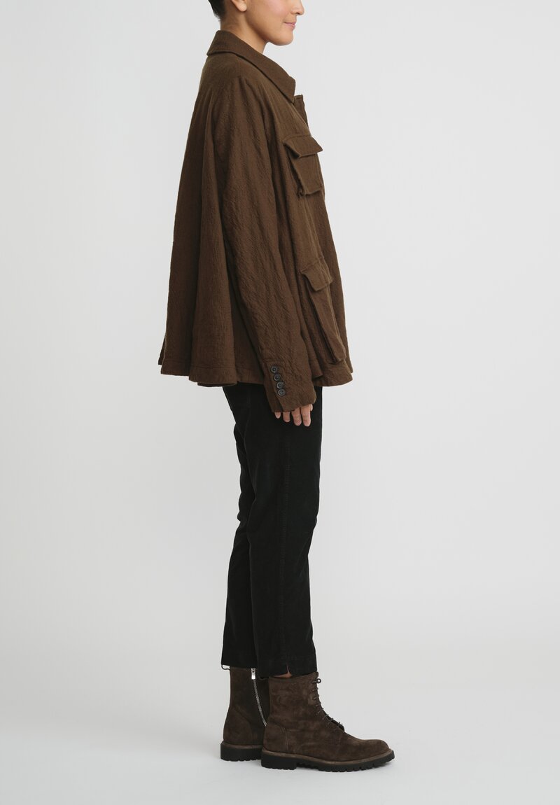 Rundholz Dip Wool Oversized A-Line Jacket in Khaki Brown