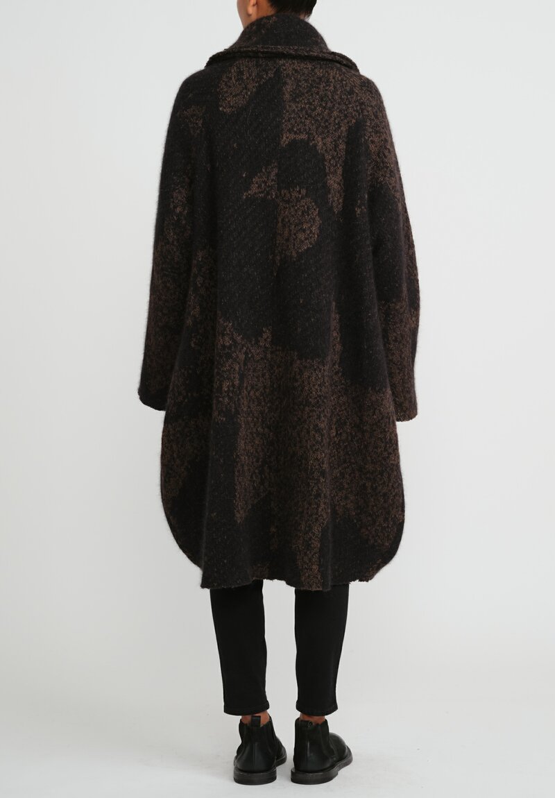 Rundholz Raccoon and Virgin Wool Knitted Jacquard Coat in Kaffee Brown, Black