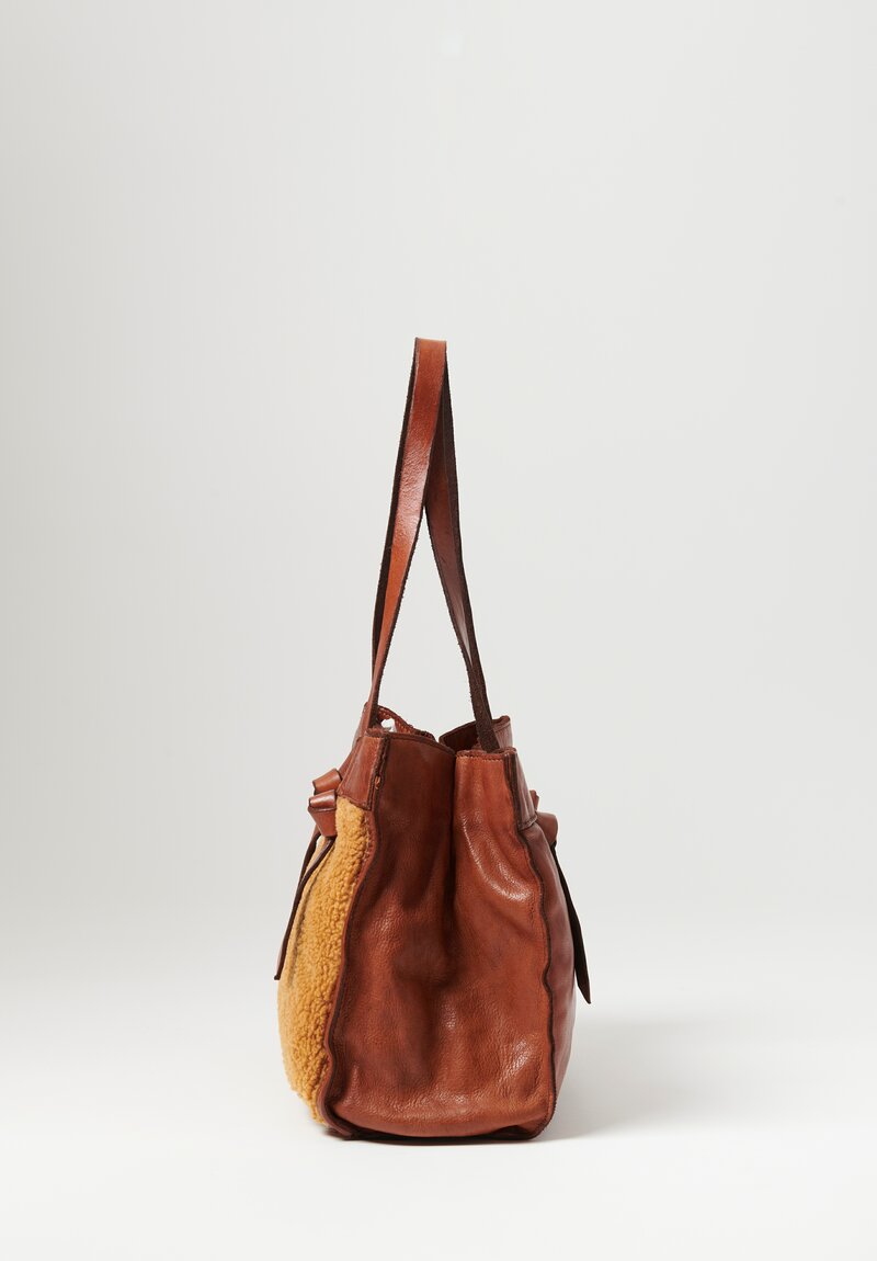 Campomaggi Sheep & Leather Shopping Bag With Knotted Handles in Cognac Brown
