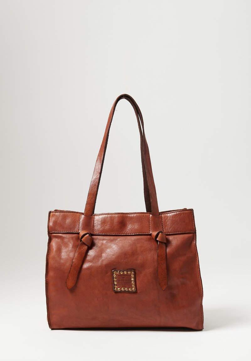 Campomaggi Sheep & Leather Shopping Bag With Knotted Handles in Cognac Brown