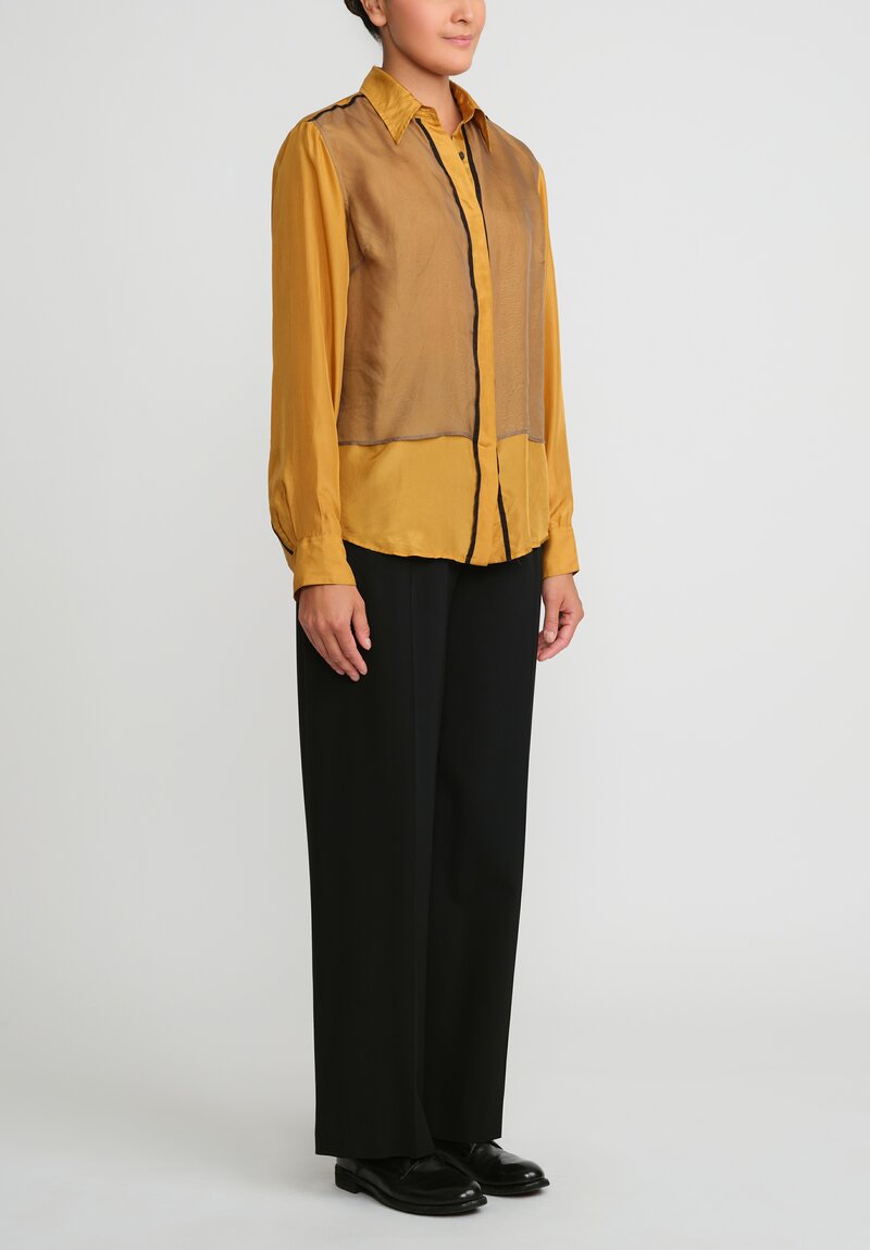 Dries Van Noten Silk Collar Chowys Layered Panel Shirt in Gold & Brown