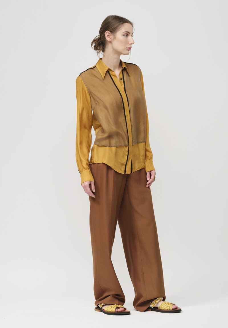 Dries Van Noten Silk Collar Chowys Layered Panel Shirt in Gold & Brown