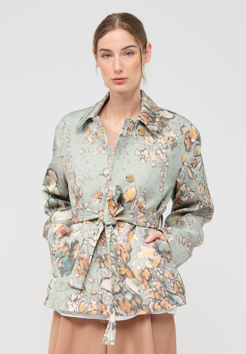 Dries Van Noten Ramblas Short Coat in Floral Green