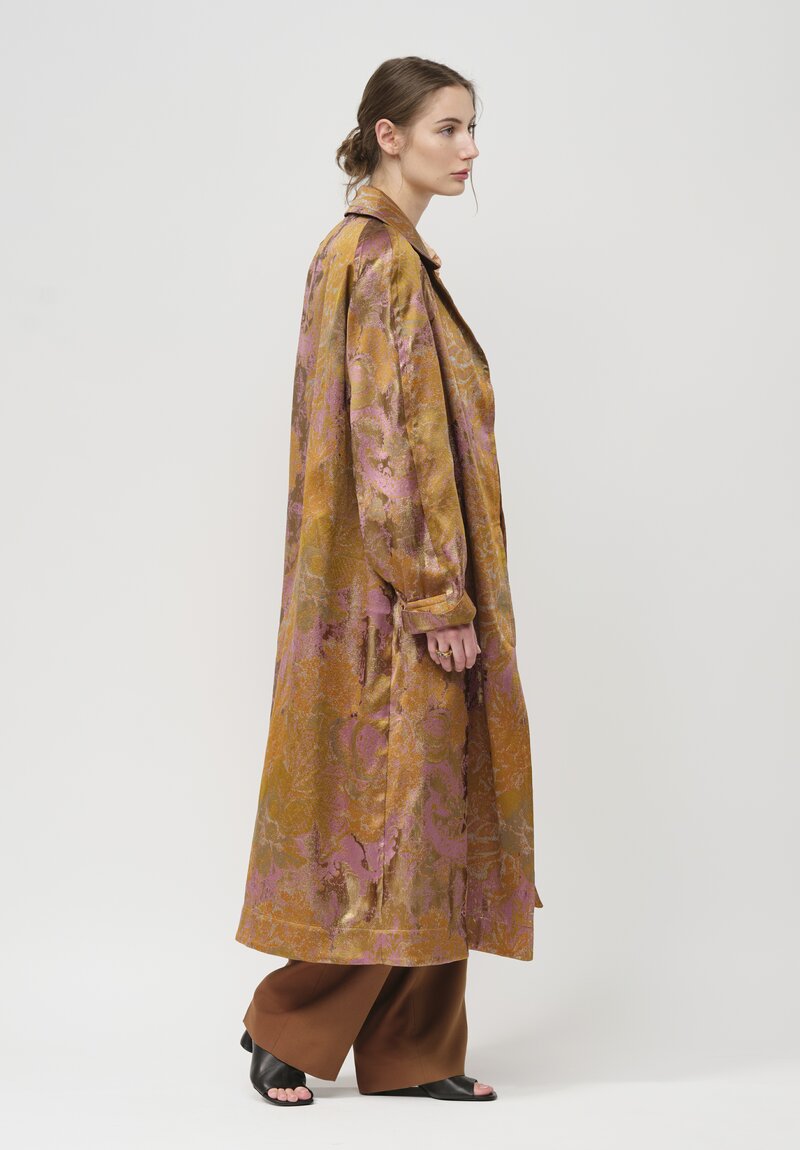 Dries Van Noten Rankin Oros Coat in Metallic Gold & Pink