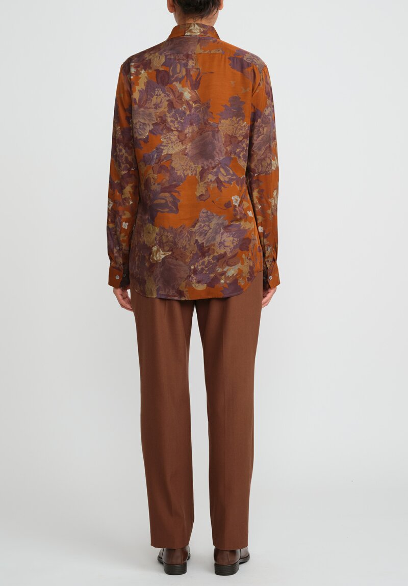 Dries Van Noten Floral Celindas Shirt in Rust Orange & Purple