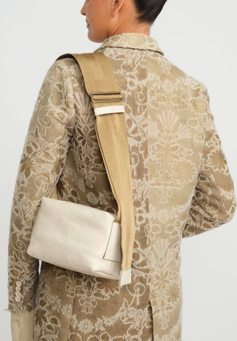 Uma Wang Small Leather Shoulder Bag in White & Mustard	