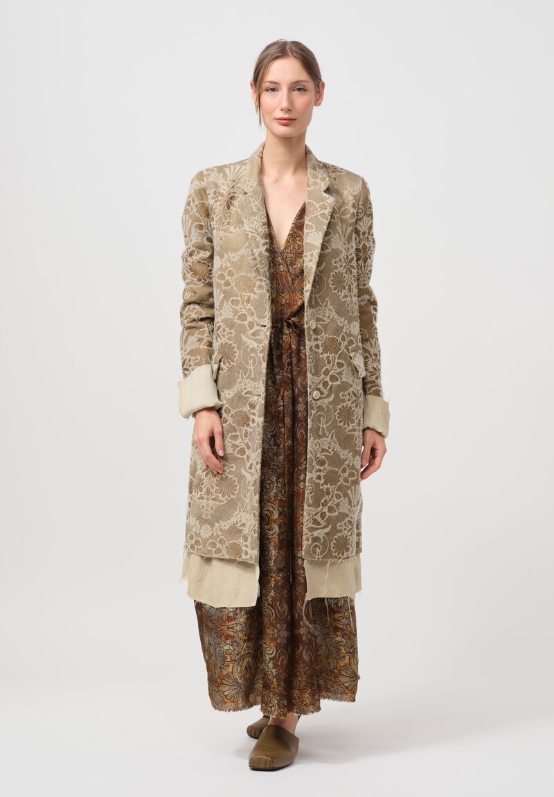 Uma Wang Brocade Kiwi Jacket in Gold & Ivory White	