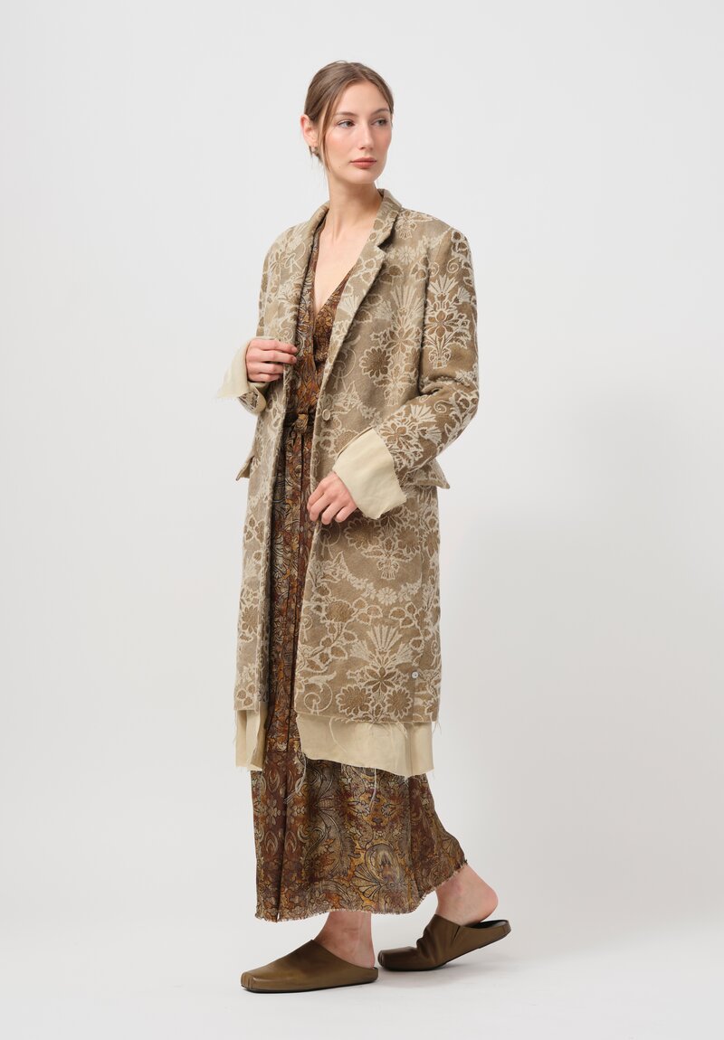 Uma Wang Brocade Kiwi Jacket in Gold & Ivory White	