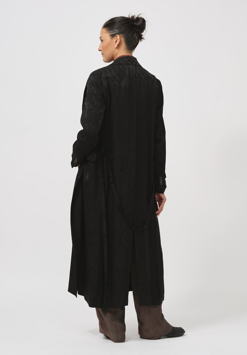 Uma Wang Double Breasted Jacquard Callie Coat in Black	