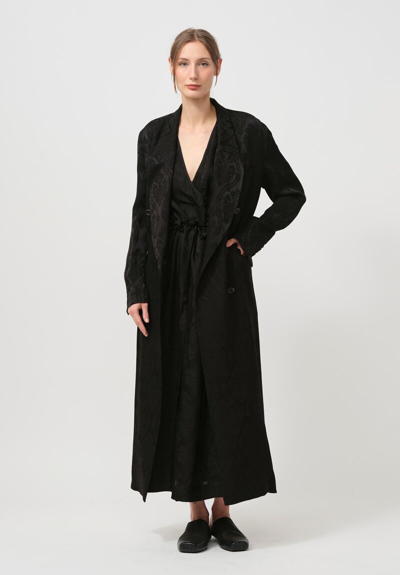 Uma Wang Double Breasted Jacquard Callie Coat in Black	