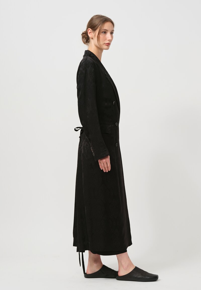 Uma Wang Double Breasted Jacquard Callie Coat in Black	