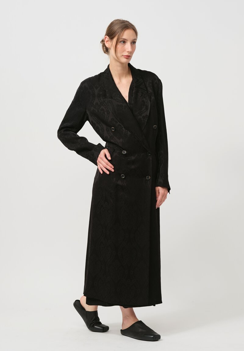 Uma Wang Double Breasted Jacquard Callie Coat in Black	