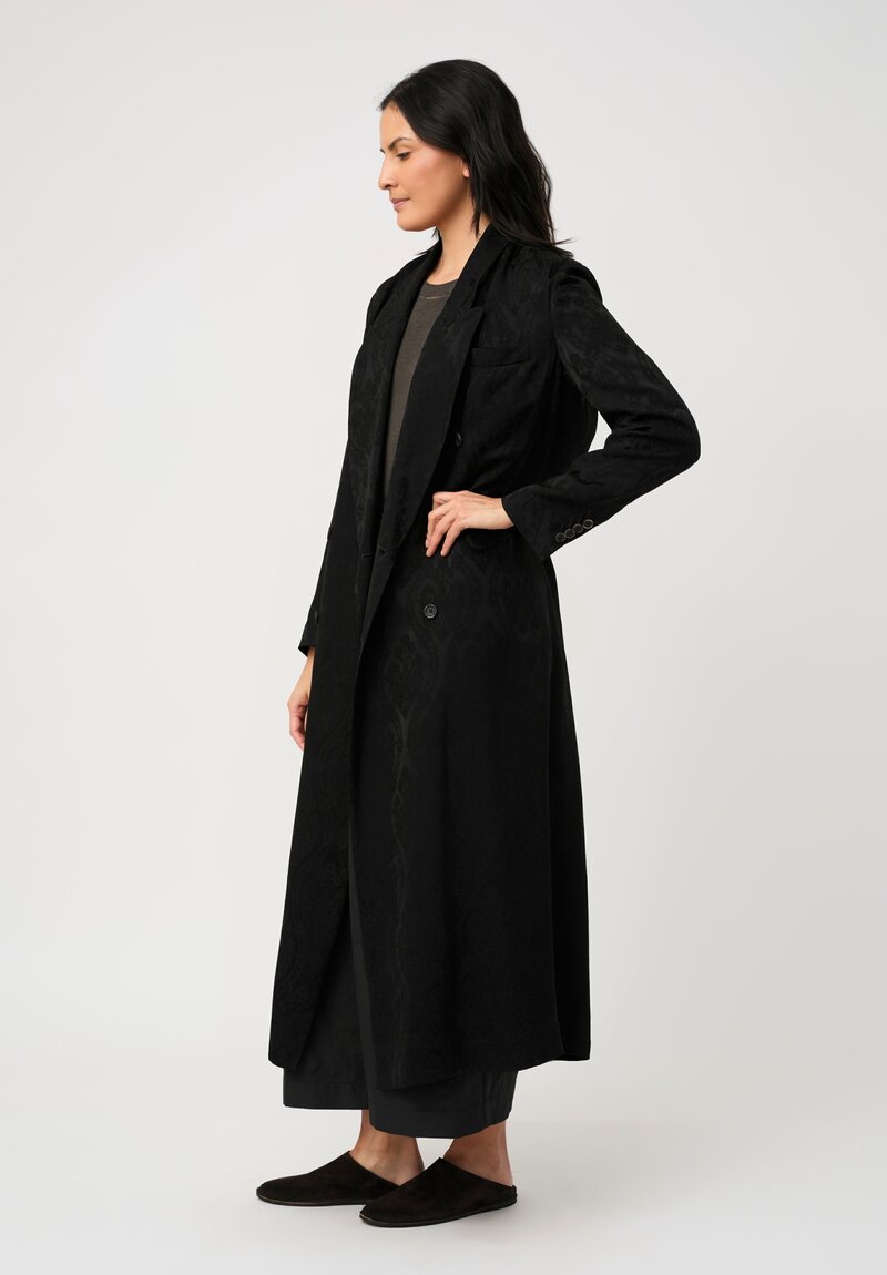 Uma Wang Brocade Jacquard Double Breasted Callie Coat in Black