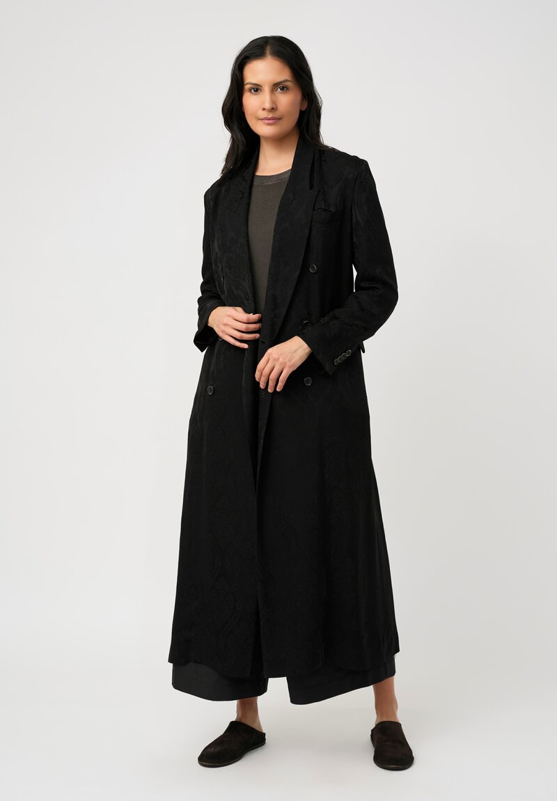 Uma Wang Brocade Jacquard Double Breasted Callie Coat in Black