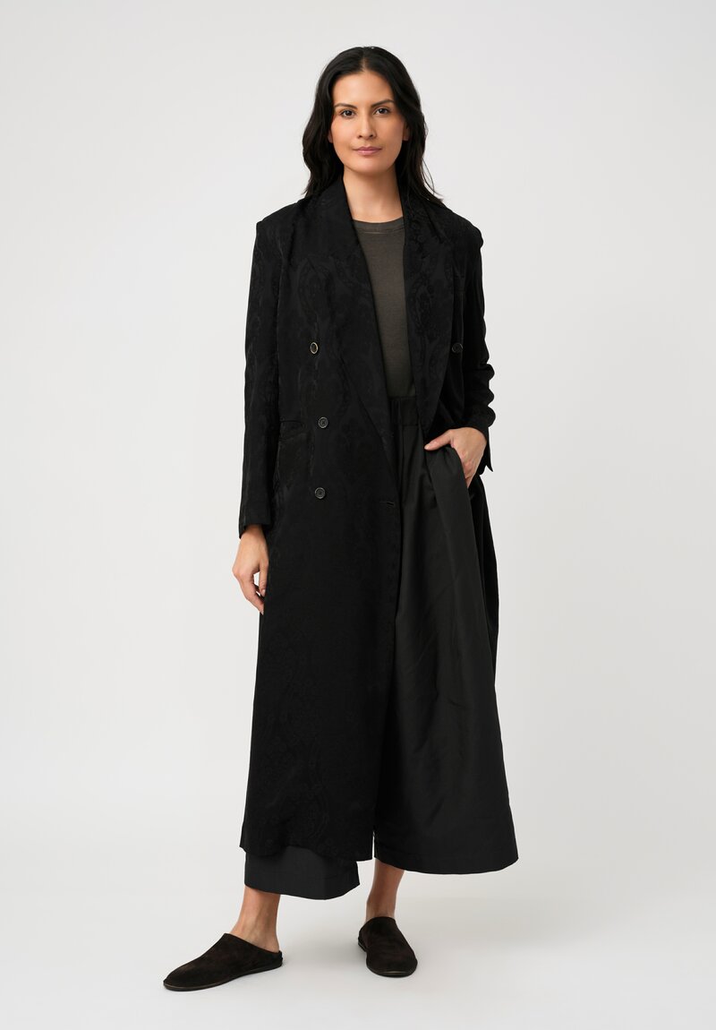 Uma Wang Brocade Jacquard Double Breasted Callie Coat in Black