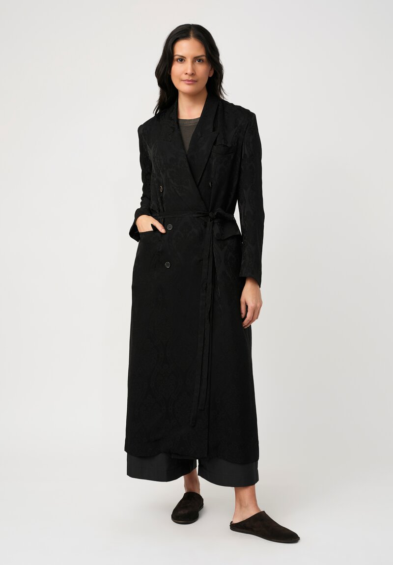 Uma Wang Brocade Jacquard Double Breasted Callie Coat in Black