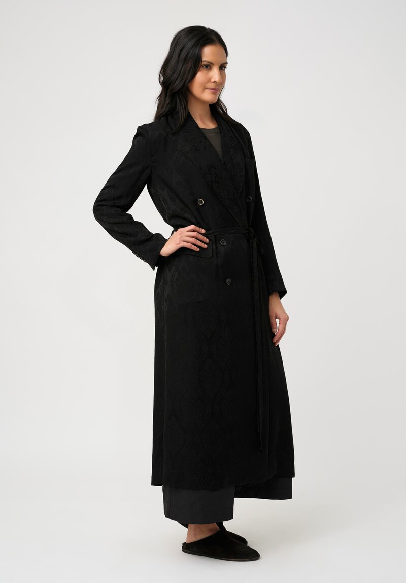 Uma Wang Brocade Jacquard Double Breasted Callie Coat in Black