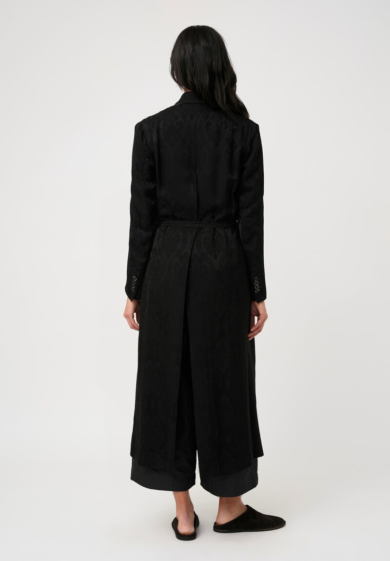 Uma Wang Brocade Jacquard Double Breasted Callie Coat in Black
