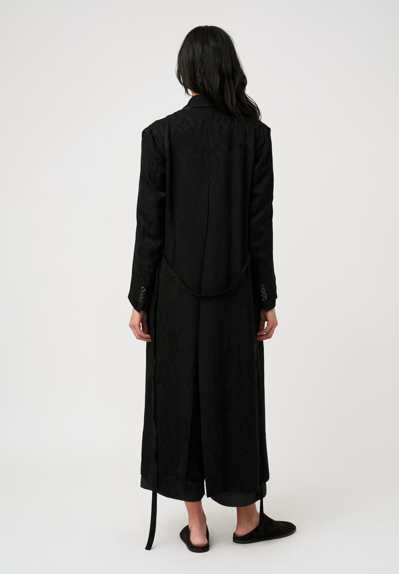 Uma Wang Brocade Jacquard Double Breasted Callie Coat in Black