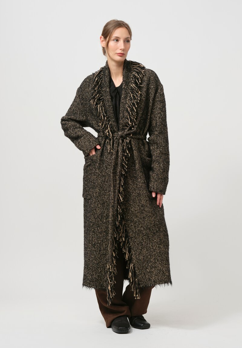 Uma Wang Fringed Chidi Coat in Tan & Black	