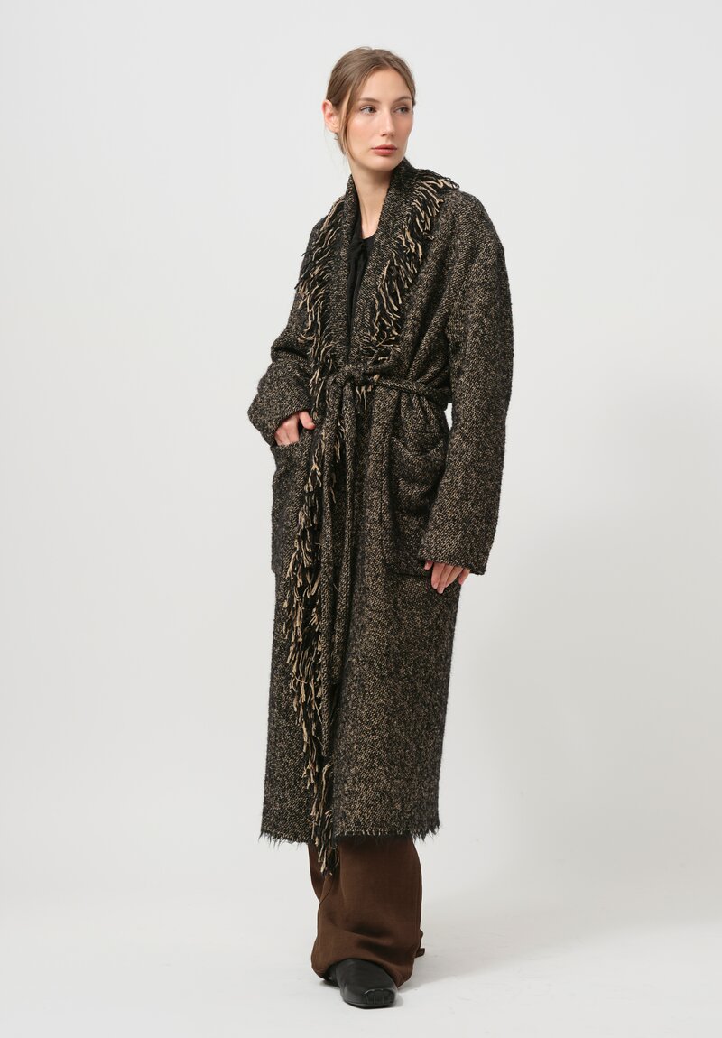 Uma Wang Fringed Chidi Coat in Tan & Black	