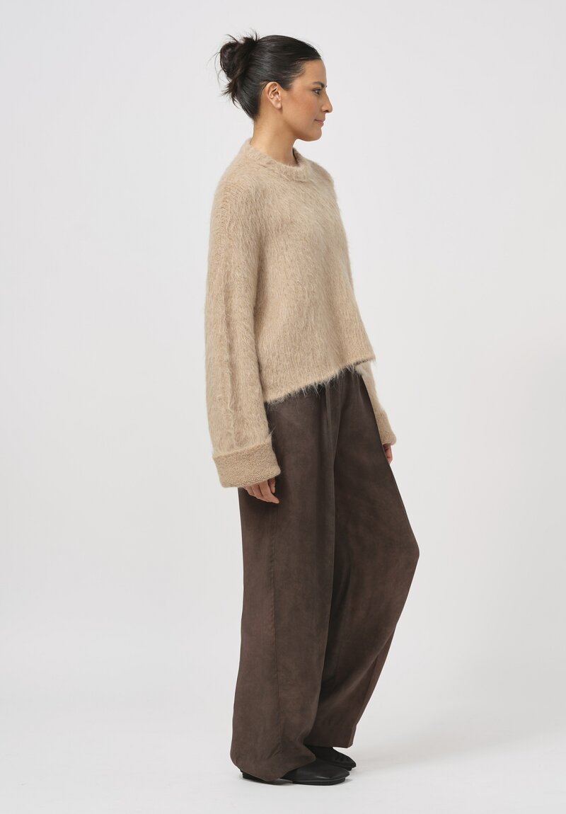 Uma Wang Alpaca and Wool Round Neck Sweater in Tan	