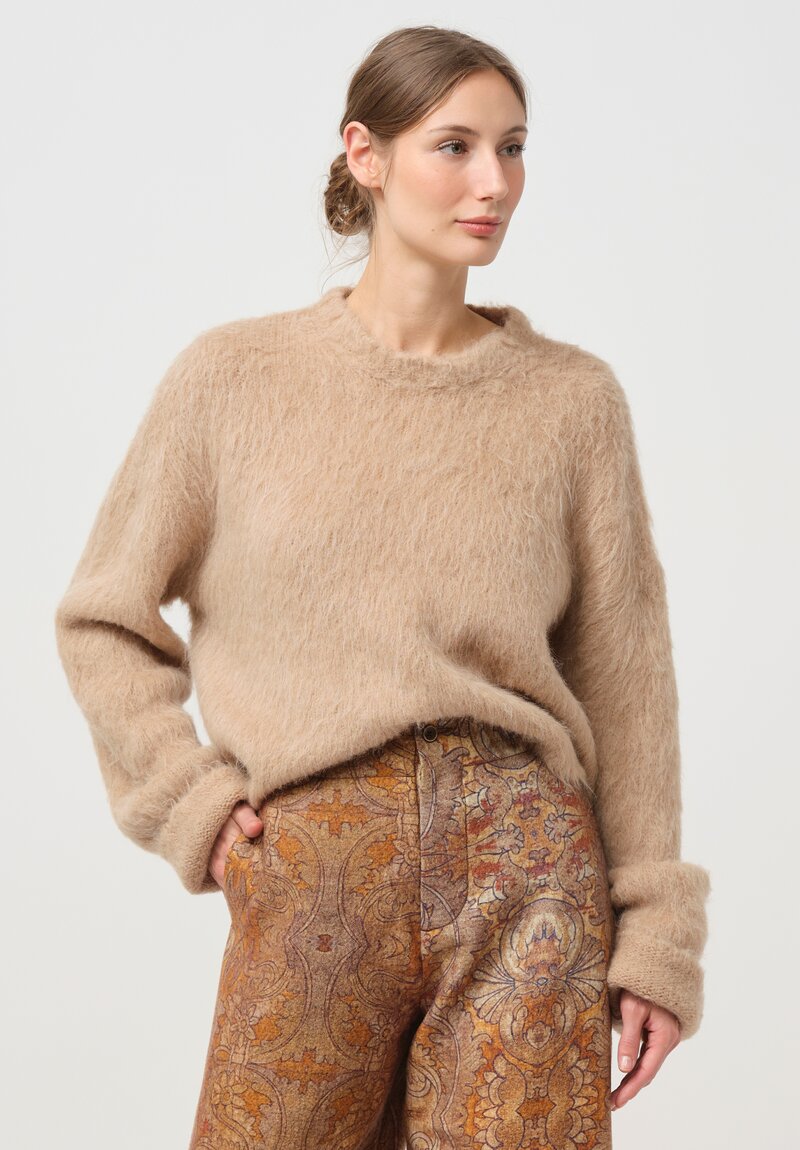 Uma Wang Alpaca and Wool Round Neck Sweater in Tan	