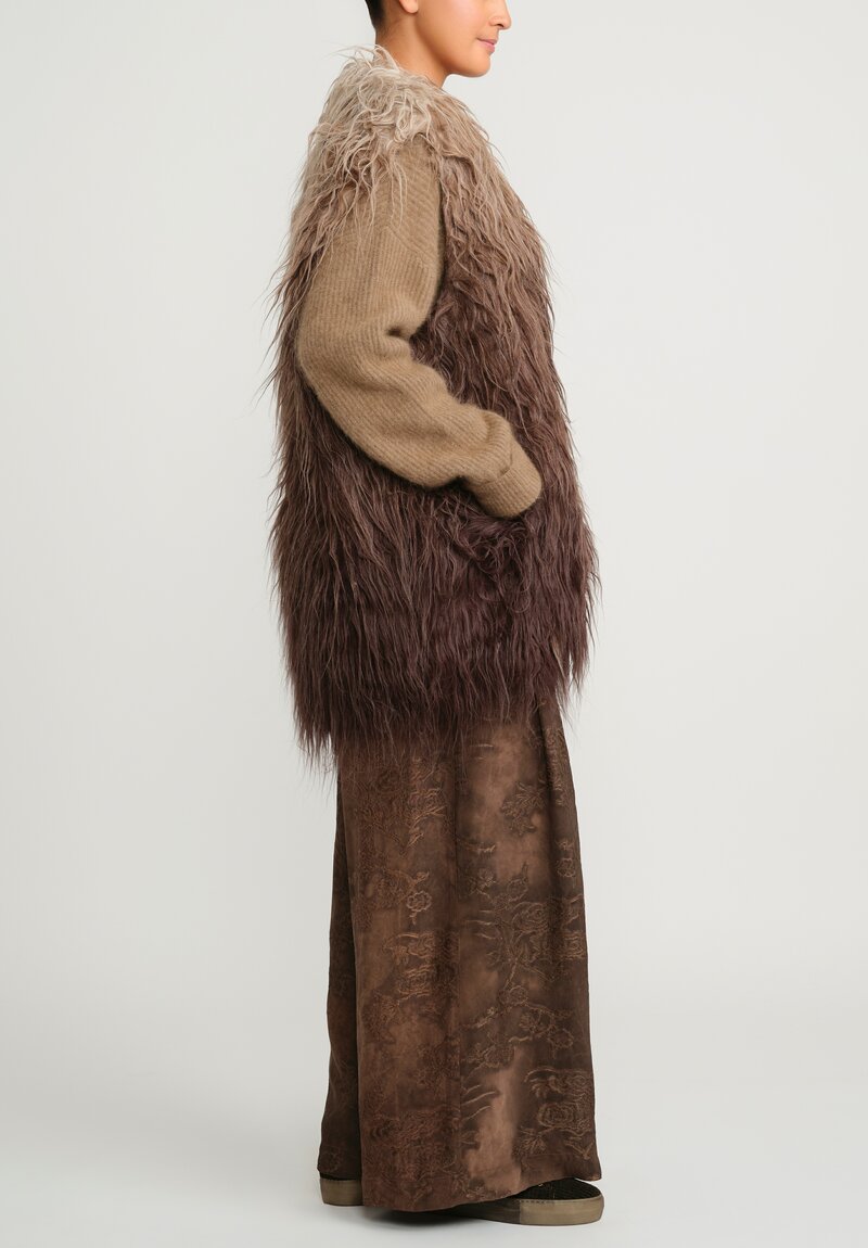 Uma Wang Furry Alpaca Kome Vest in Ombre Brown	