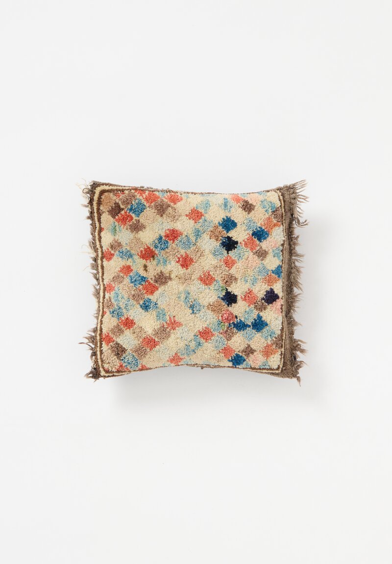 Vintage Persian Gabbeh Textile Pillow in Ivory, Blue & Orange