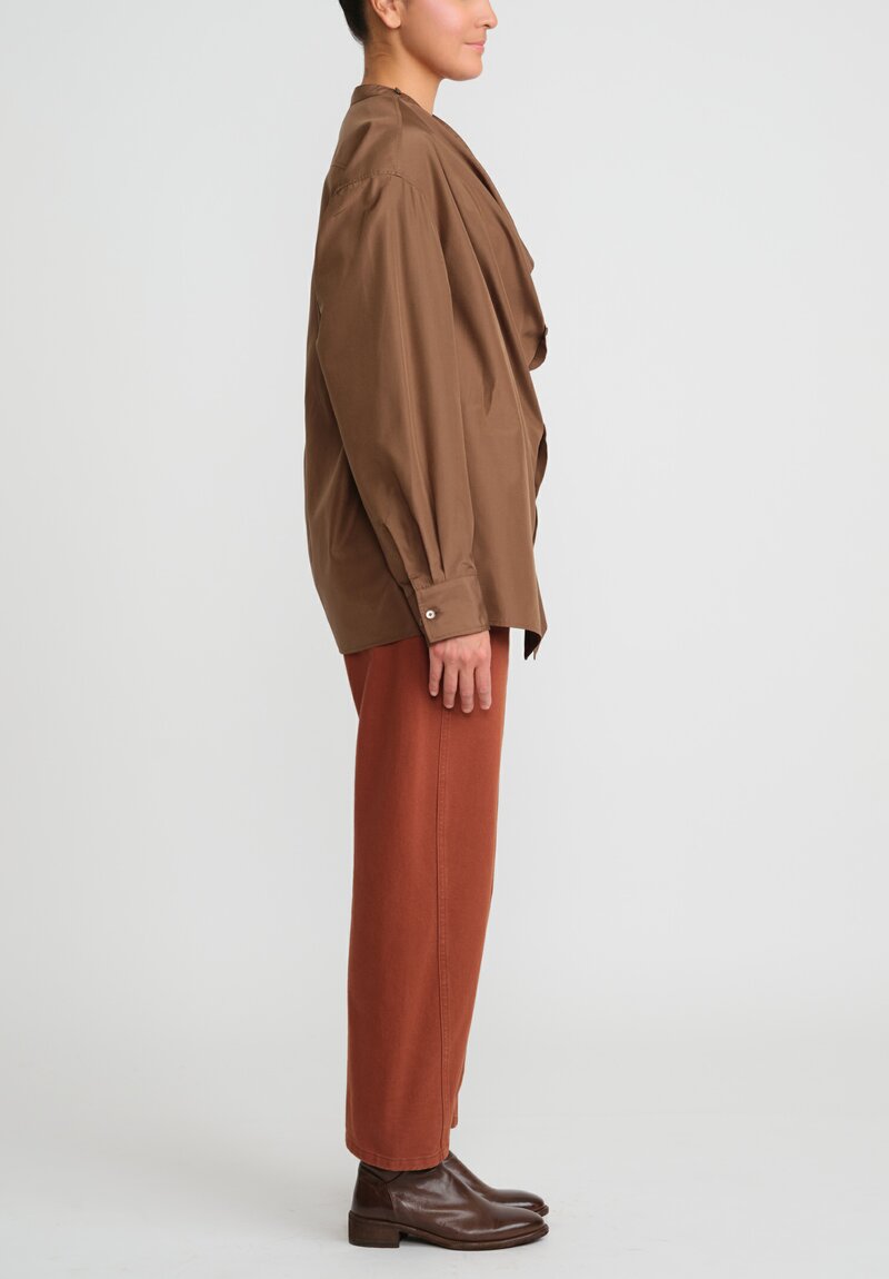 Lemaire Silk Asymmetric Shirt in Tobacco Brown
