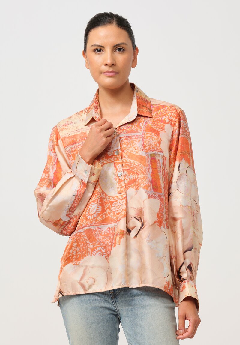 Bokja Silk Twill Jeanne Z Shirt in Orange & Peach	