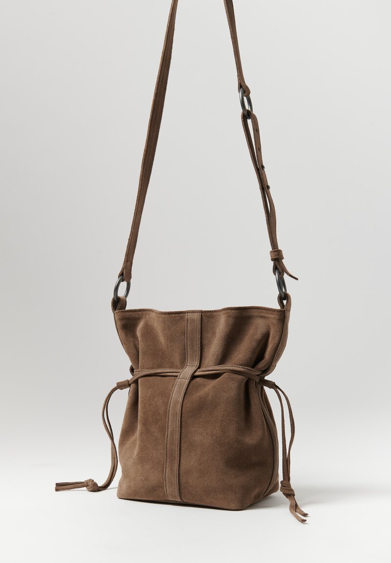 Corîu Suede Small Bucket Crossbody Bag in Taupe	