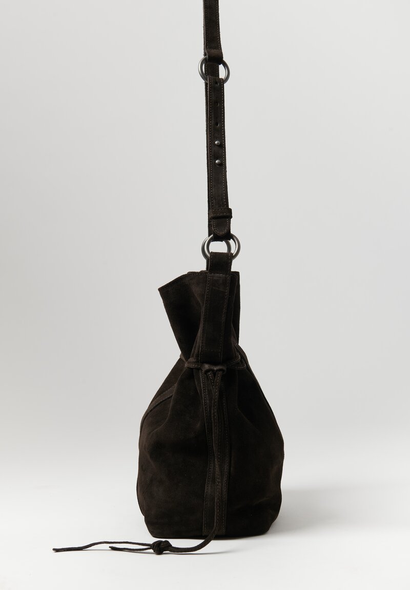 Corîu Suede Large Crossbody Bucket Bag in Dark Brown	