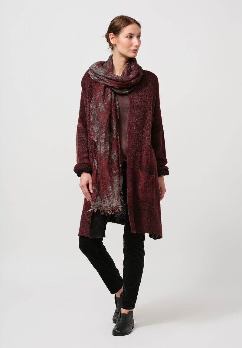 Avant Toi Hand-Painted Cashmere & Silk Garzato Cardigan in Nero Henne Red	