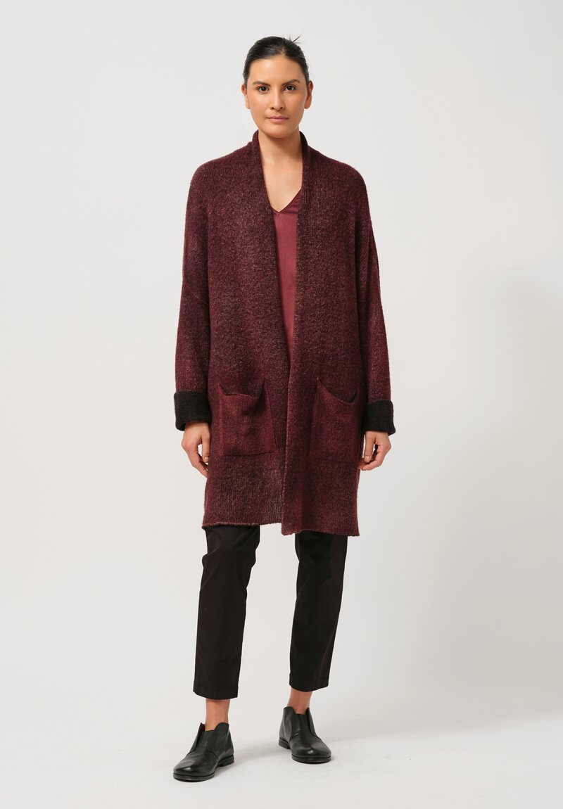 Avant Toi Hand-Painted Cashmere & Silk Garzato Cardigan in Nero Henne Red