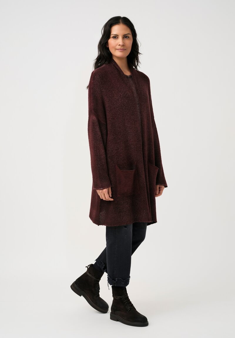 Avant Toi Hand-Painted Cashmere & Silk Garzato Cardigan in Nero & Henne Red