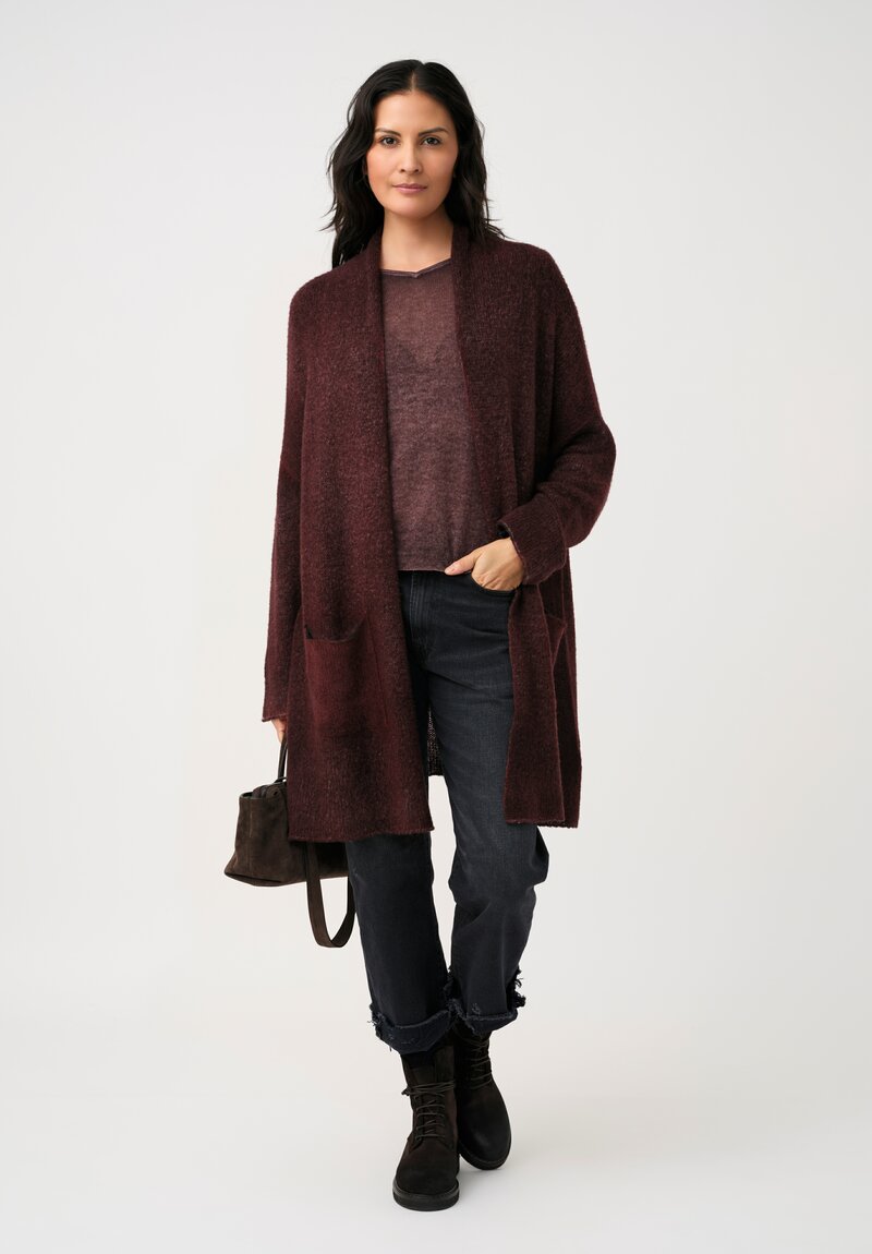 Avant Toi Hand-Painted Cashmere & Silk Garzato Cardigan in Nero & Henne Red