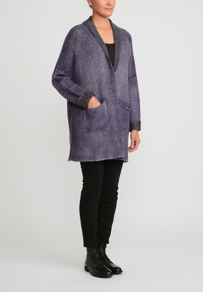 Avant Toi Hand-Painted Cashmere & Silk Garzato Cardigan in Nero Prune Purple	