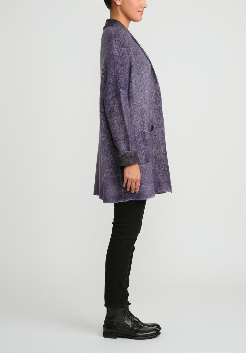Avant Toi Hand-Painted Cashmere & Silk Garzato Cardigan in Nero Prune Purple	