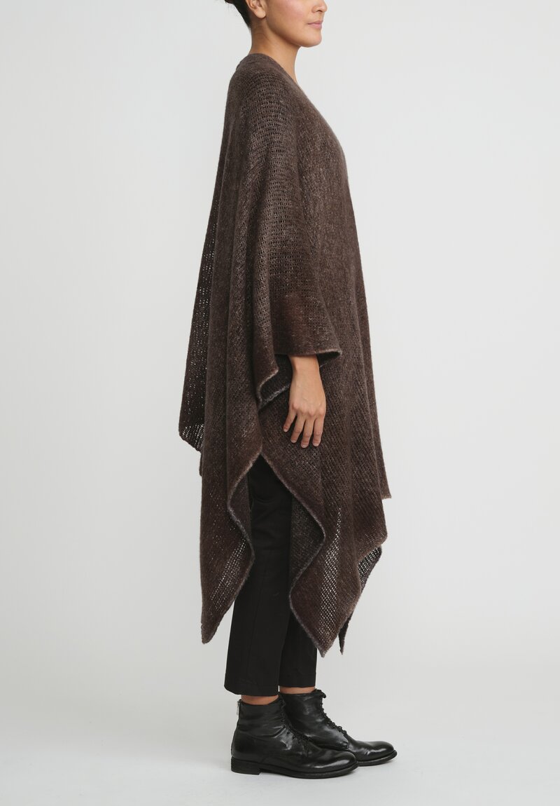 Avant Toi Hand-Painted Cashmere & Silk Off-Gauge Poncho in Nero Gianduia Brown