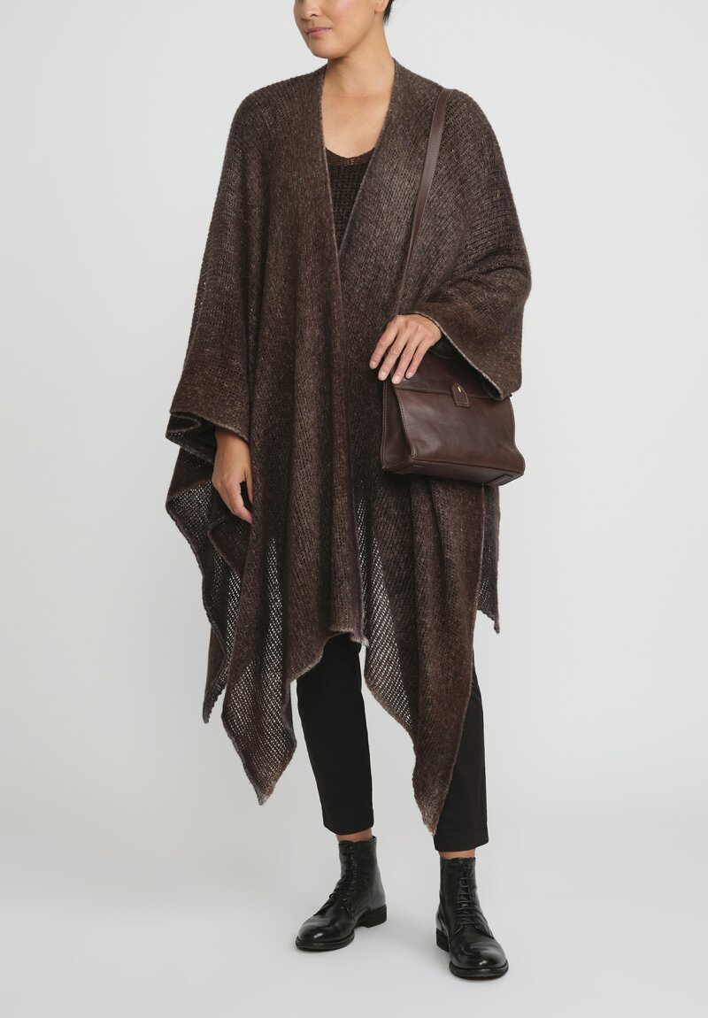 Avant Toi Hand-Painted Cashmere & Silk Off-Gauge Poncho in Nero Gianduia Brown