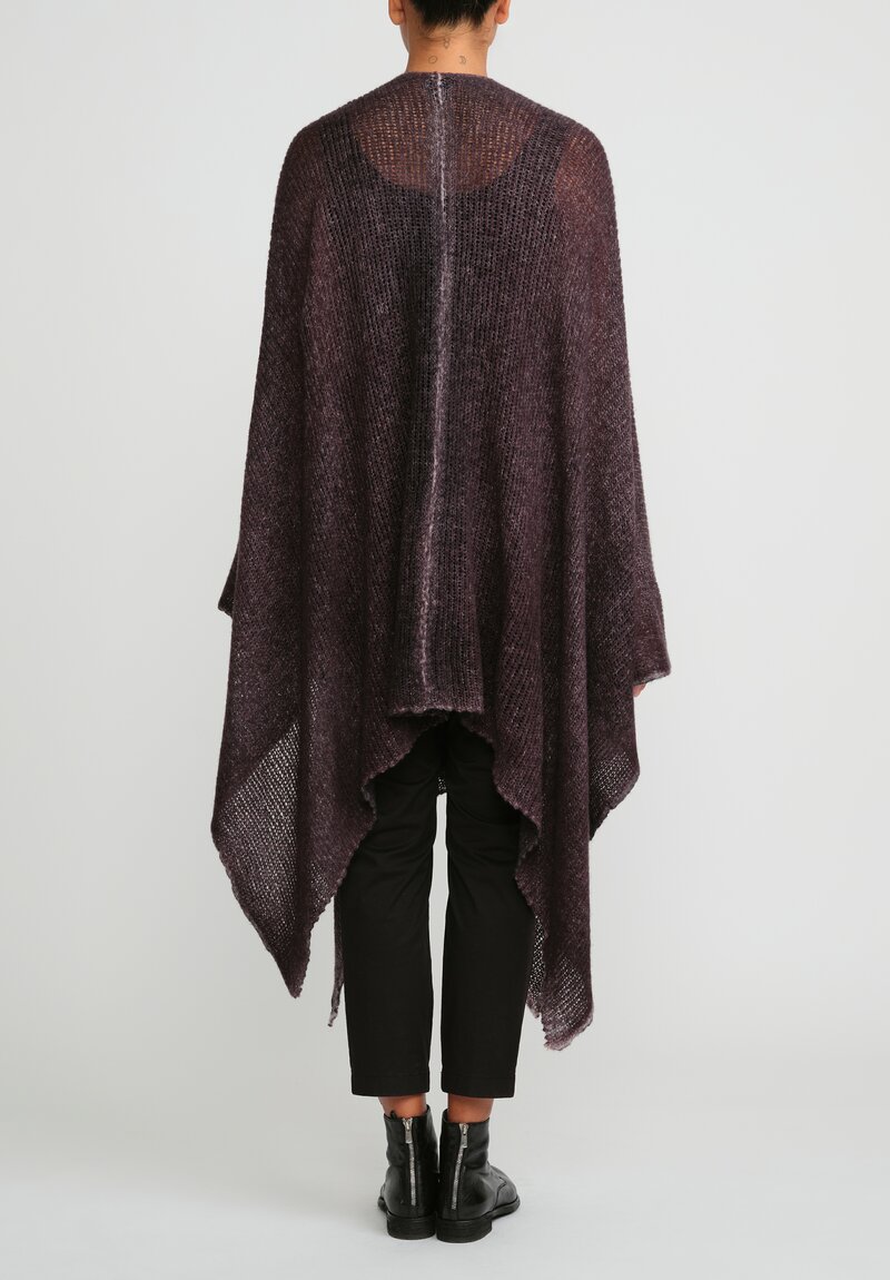Avant Toi Hand-Painted Cashmere & Silk Off-Gauge Poncho in Nero Seppia Purple