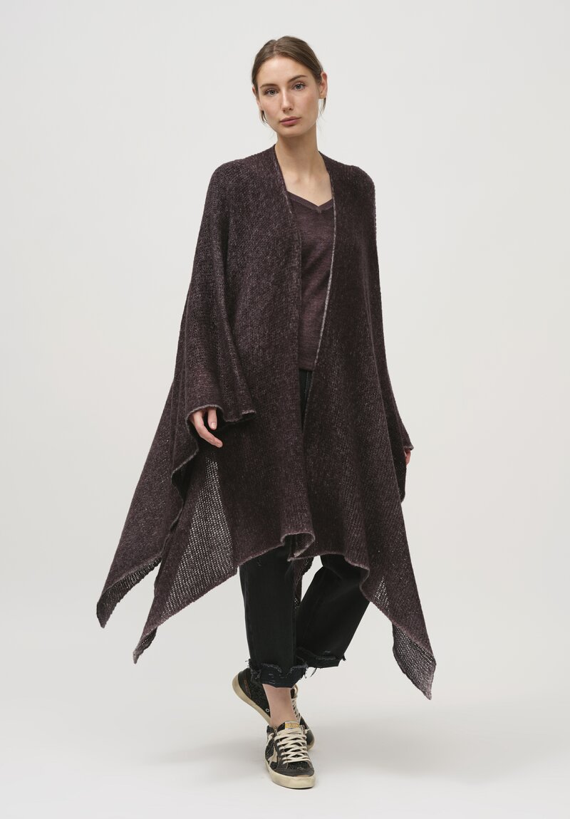 Avant Toi Hand-Painted Cashmere & Silk Off-Gauge Poncho in Nero Seppia Purple	