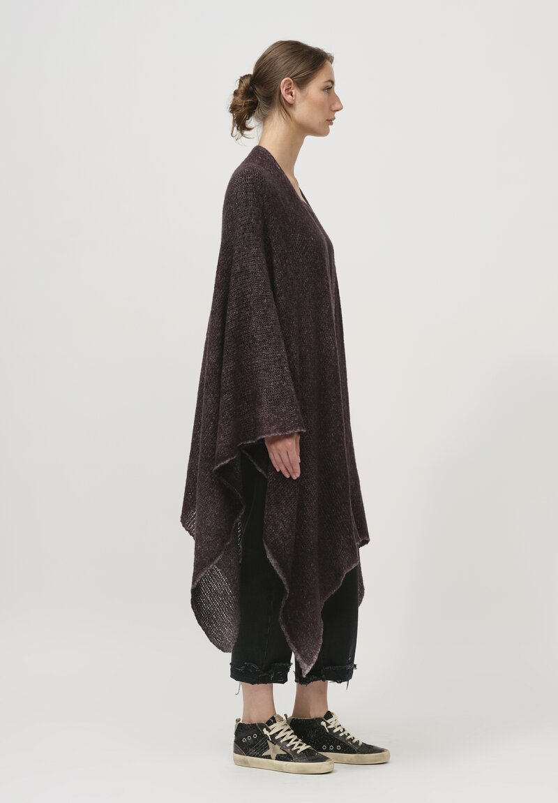 Avant Toi Hand-Painted Cashmere & Silk Off-Gauge Poncho in Nero Seppia Purple	