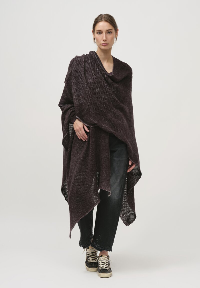 Avant Toi Hand-Painted Cashmere & Silk Off-Gauge Poncho in Nero Seppia Purple	