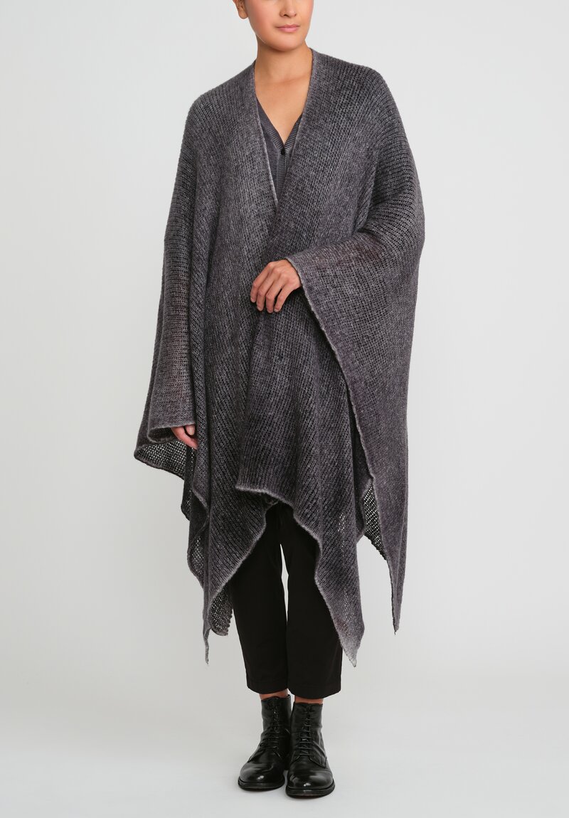 Avant Toi Hand-Painted Cashmere & Silk Off-Gauge Poncho in Nero Ghiaccio Grey