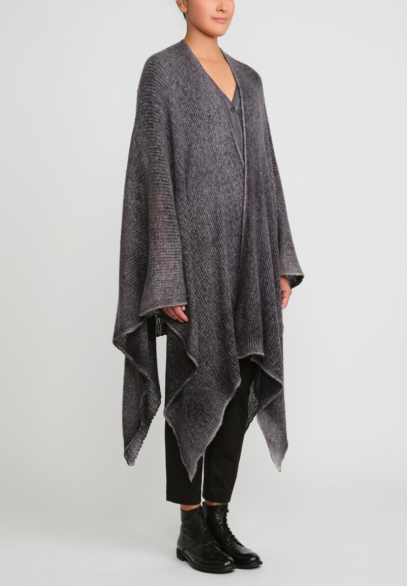 Avant Toi Hand-Painted Cashmere & Silk Off-Gauge Poncho in Nero Ghiaccio Grey