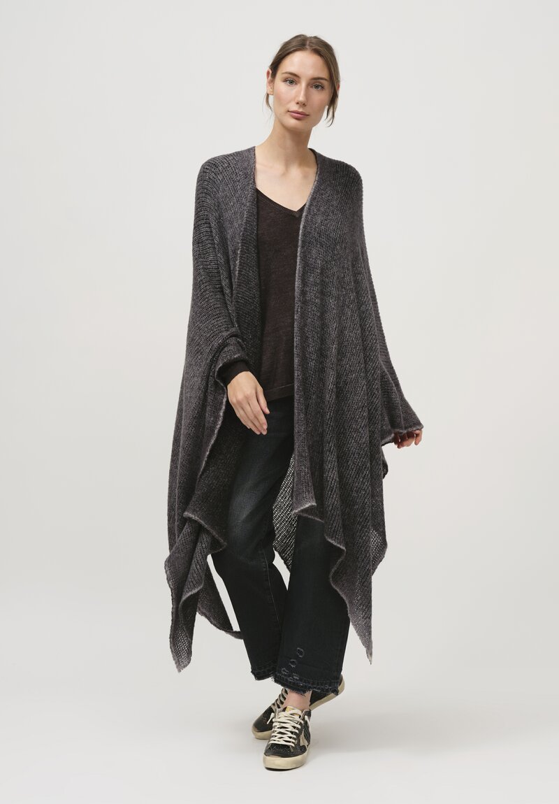 Avant Toi Hand-Painted Cashmere & Silk Off-Gauge Poncho in Nero Ghiaccio Grey	