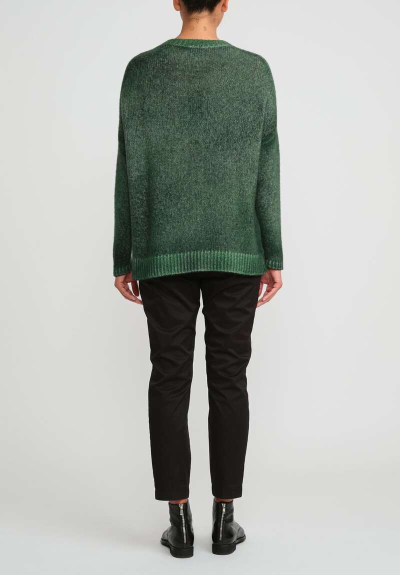Avant Toi Hand-Painted Cashmere & Silk Oversized Sweater in Nero Wild Green